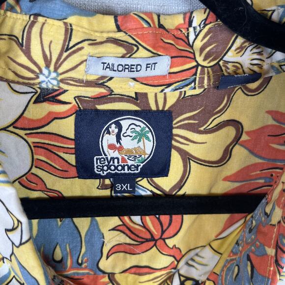 VTG Reyn Spooner Floral Aloha Shirt Tailored Fit 3XL Yellow Tropical Hawaiian - Picture 6 of 7